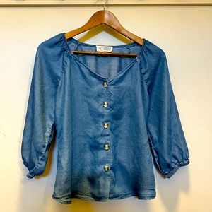 Sweet Wanderer “Denim” Button Up Blouse
